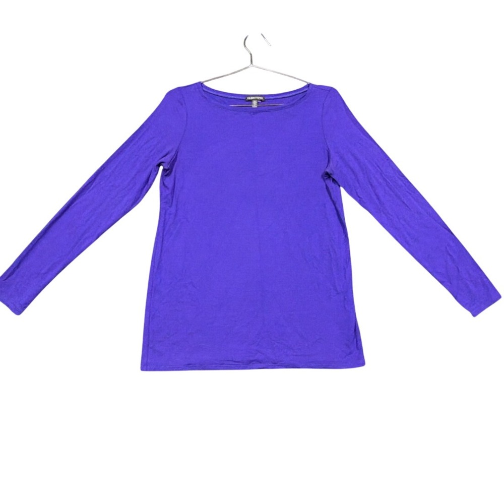 Eileen Fisher Top Womens Medium Purple Long Sleeve Boat Neck Viscose Stretch Tee